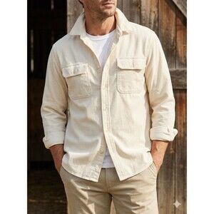 Birdwell Beach Britches Shirt Men's L Light Weight Beige Corduroy Shacket